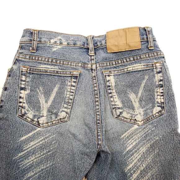 Vintage Y2K Studded Abstract Print Flared Jeans - Picture 7 of 12